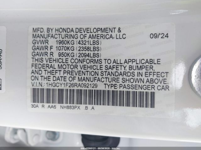 1HGCY1F26RA092129 Honda ACCORD LX