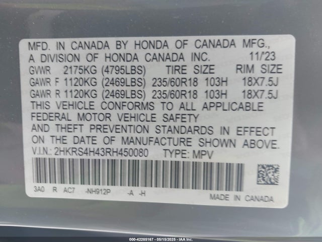 2HKRS4H43RH450080 Honda Cr-v Ex Awd