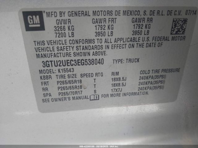 3GTU2UEC3EG538040 GMC Sierra 1500 Sle