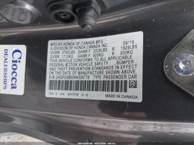 2019 HONDA CIVIC 2HGFC4B65KH309778 Photo 8