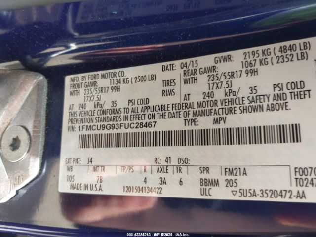 1FMCU9G93FUC28467 Ford ESCAPE SE