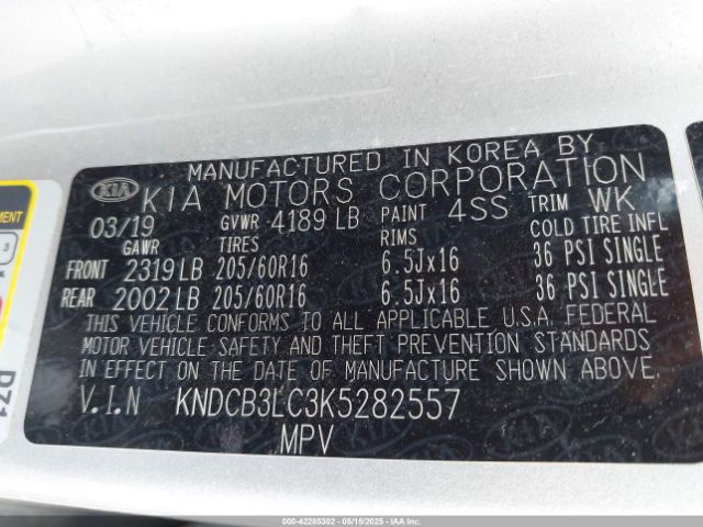 KNDCB3LC3K5282557 KIA NIRO LX