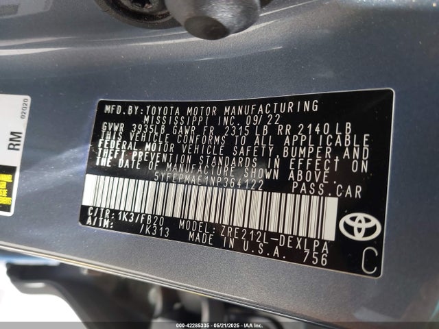 Toyota 2zr-fae 2022 5YFEPMAE1NP364122 Image 9