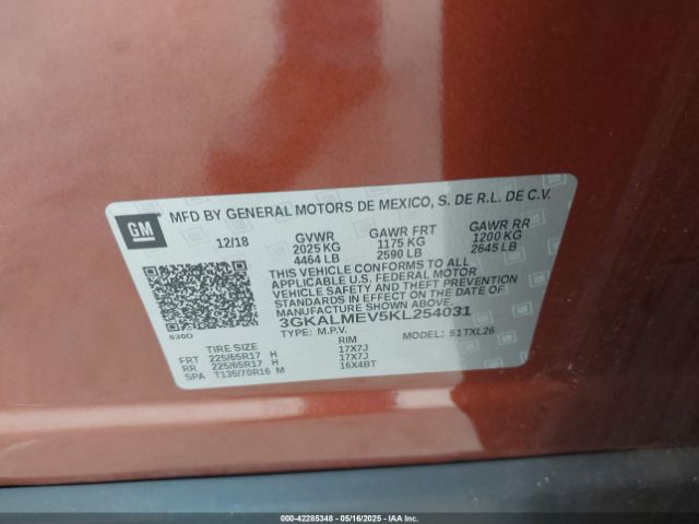 3GKALMEV5KL254031 GMC Terrain Sle