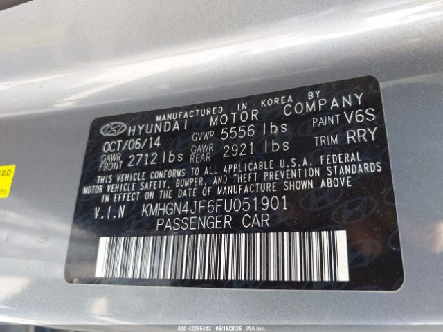 KMHGN4JF6FU051901 Hyundai Genesis 5.0