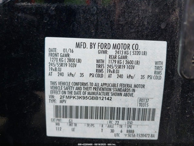 Ford Edge 2016 2FMPK3K95GBB12142 Image 9