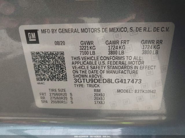 2020 GMC SIERRA 1500 3GTU9DED8LG417473 Photo 8