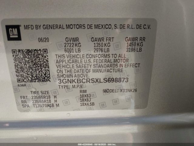 3GNKBCRSXLS698873 Chevrolet Blazer Fwd 2lt