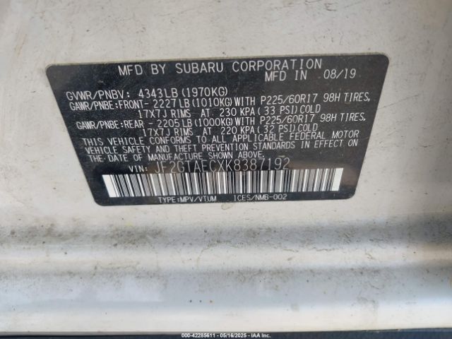 JF2GTAECXK8387192 Subaru naturally aspirated