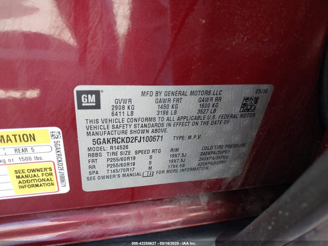 Buick Enclave Premium 2015 5GAKRCKD2FJ100671 Image 9