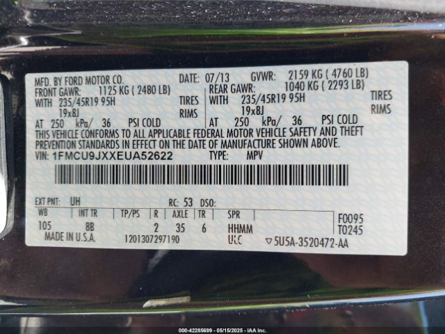 1FMCU9JXXEUA52622 Ford Escape Titanium