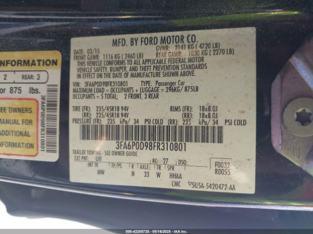 2015 FORD FUSION 3FA6P0D98FR310801 Photo 8