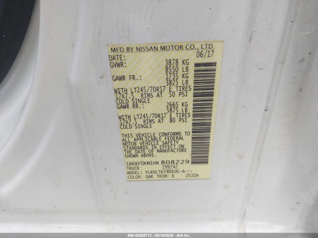 1N6BF0KM1HN808229 Nissan Nv Cargo Nv1500 Sv V6