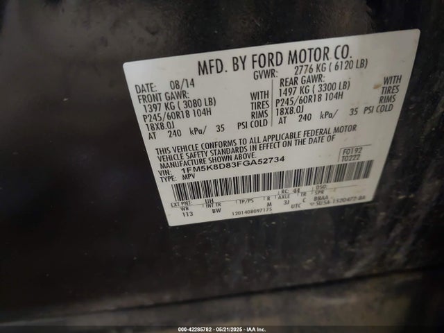 Ford EXPLORER XLT 2015 1FM5K8D83FGA52734 Image 9