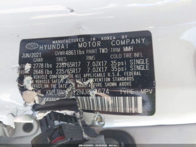 KM8JBCA12NU024674 Hyundai Tucson Hybrid Blue