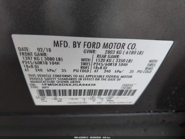 1FM5K8D8XJGA94438 Ford EXPLORER XLT