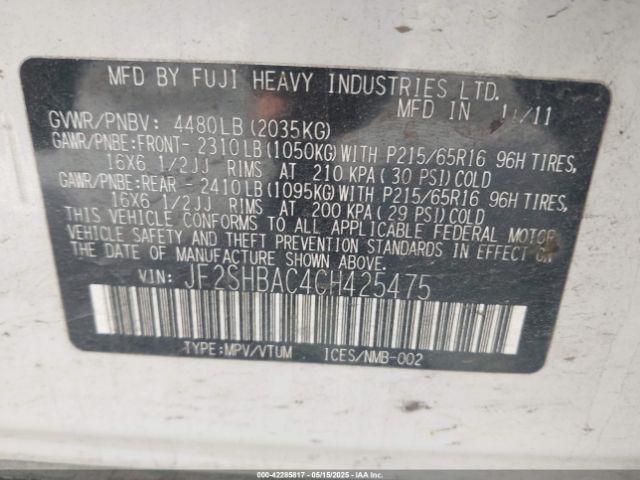 2012 SUBARU FORESTER JF2SHBAC4CH425475 Photo 8