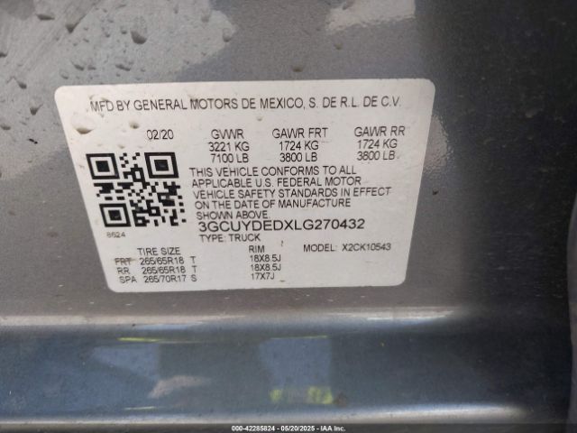 3GCUYDEDXLG270432 Chevrolet Silverado 1500 4wd  Short Bed Lt