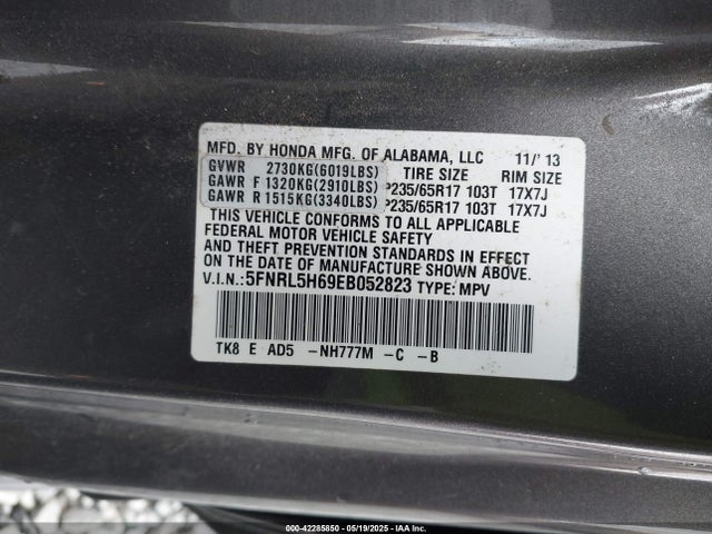 Honda Odyssey Ex-l 2014 5FNRL5H69EB052823 Image 9