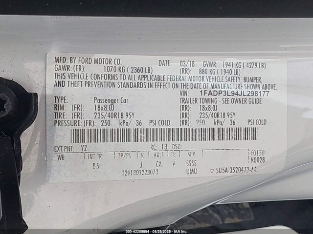 1FADP3L94JL298177 Ford 2.0l gtdi
