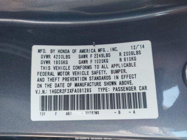 1HGCR2F3XFA081285 Honda ACCORD LX