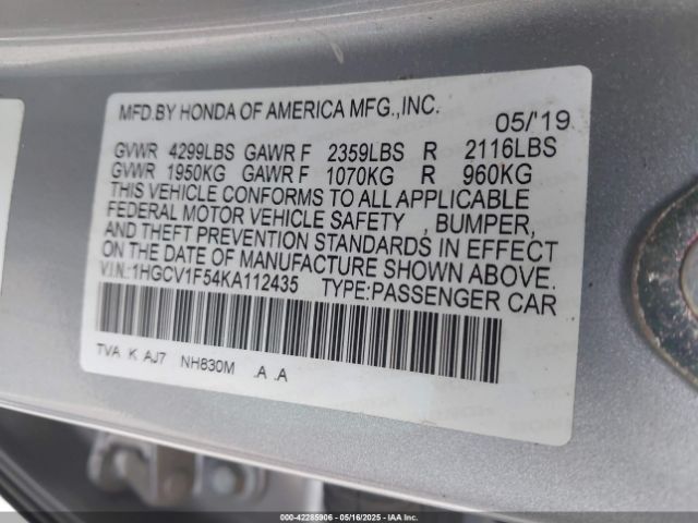 1HGCV1F54KA112435 Honda Accord Ex-l