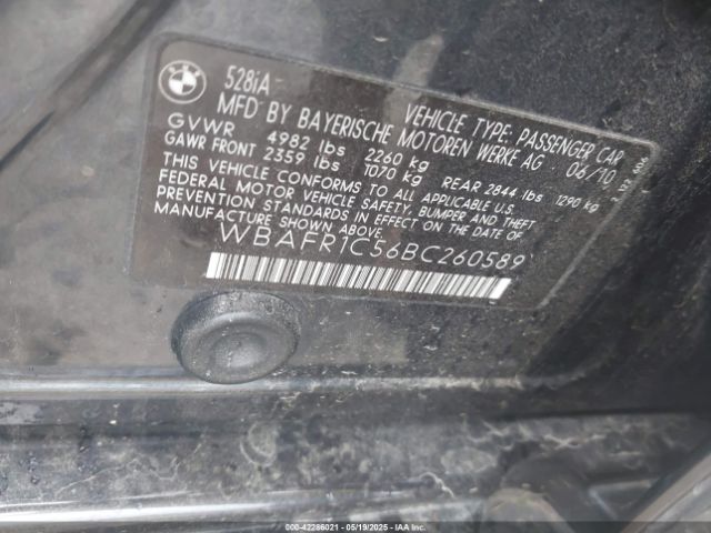 2011 BMW 528I WBAFR1C56BC260589 Photo 8