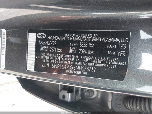 5NPLS4AG5NH078732 Hyundai ELANTRA SEL