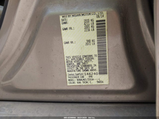 1N4AL3AP5FC146240 Nissan Altima 2.5 Sv