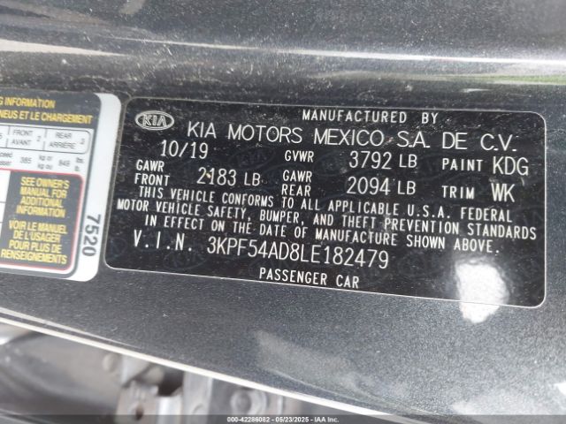 3KPF54AD8LE182479 KIA FORTE EX