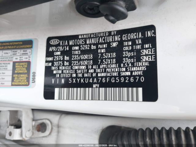5XYKU4A76FG592670 KIA Sorento Ex V6