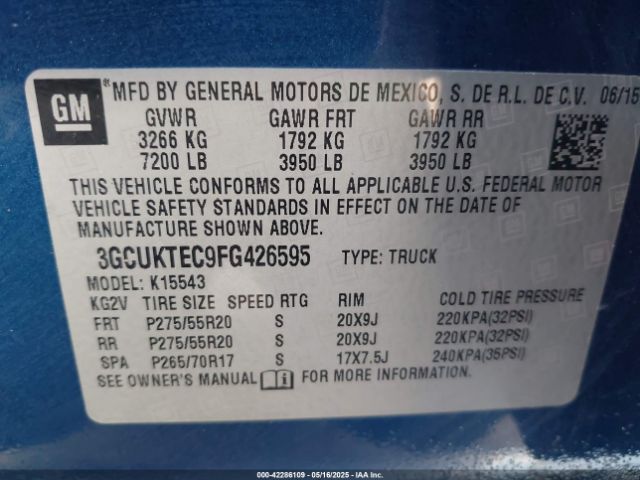 3GCUKTEC9FG426595 Chevrolet Silverado 1500 High Country