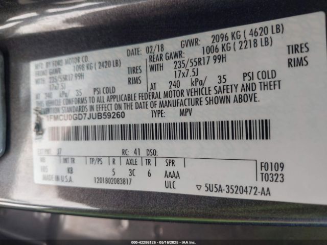 2018 FORD ESCAPE 1FMCU0GD7JUB59260 Photo 8