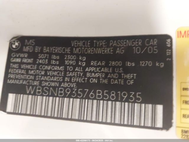 2006 BMW M5 WBSNB93576B581935 Photo 8