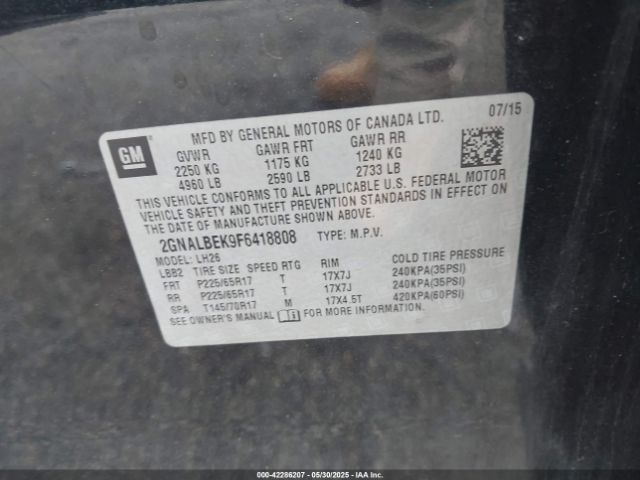 2GNALBEK9F6418808 Chevrolet lea - flex fuel (gas/alc), aluminum, ho,
