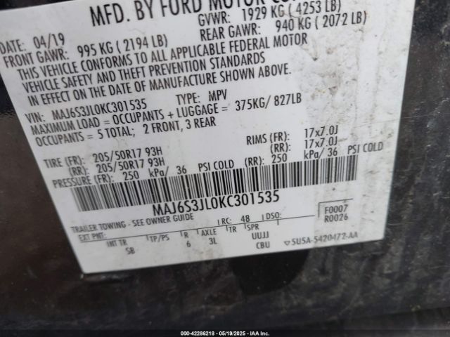 2019 FORD ECOSPORT MAJ6S3JL0KC301535 Photo 8