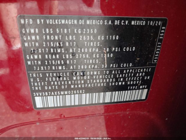 2021 VOLKSWAGEN TIGUAN 3VV3B7AX5MM026562 Photo 8