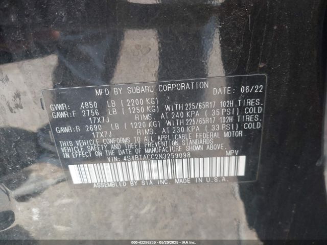 4S4BTACC2N3259098 Subaru Outback Premium