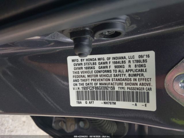 2016 HONDA CIVIC 19XFC2F86GE092159 Photo 8