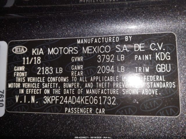 3KPF24AD4KE061732 KIA Forte Lxs