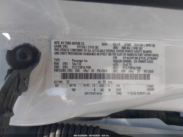 1FADP3K27HL278987 Ford 2.0l gdi