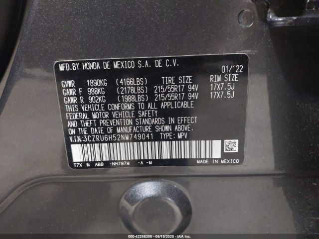 3CZRU6H52NM749041 Honda Hr-v Awd Ex