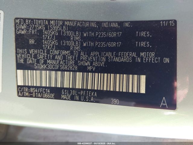 2015 TOYOTA SIENNA 5TDKK3DC0FS682828 Photo 8