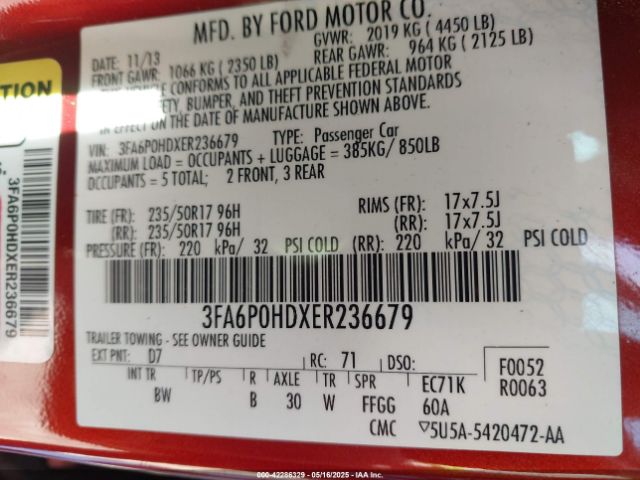 3FA6P0HDXER236679 Ford FUSION SE