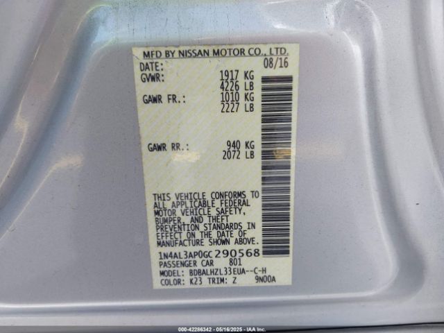 1N4AL3AP0GC290568 Nissan Altima 2.5 Sr