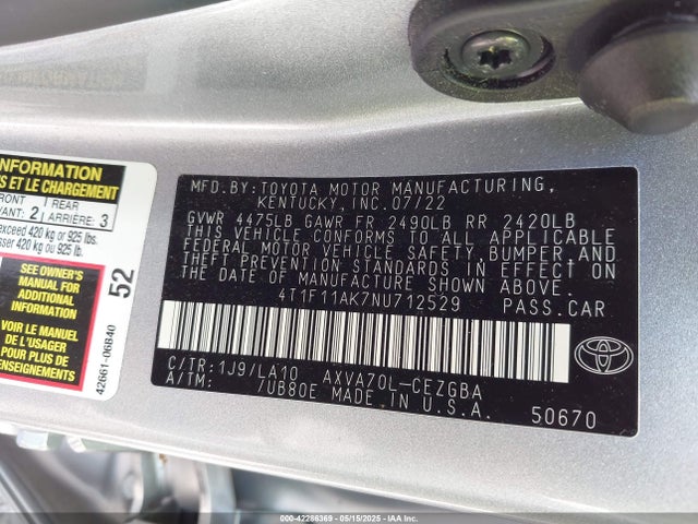 4T1F11AK7NU712529 Toyota a25a-fks
