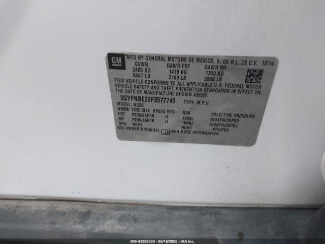 3GYFNBE35FS577743 Cadillac lfx - sidi, vvt, e85 max, alum