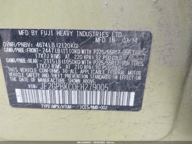 2014 SUBARU XV CROSSTREK HYBRID JF2GPBKC0EH279005 Photo 8