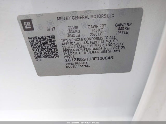 1G1ZB5ST1JF120645 Chevrolet lfv - direct injection, variable valve timing, gen 1