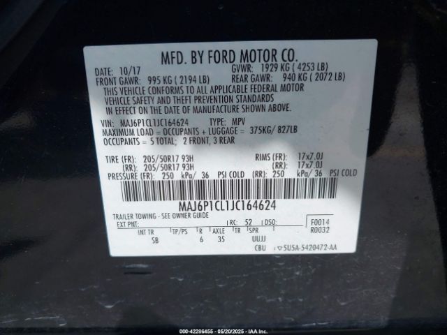 MAJ6P1CL1JC164624 Ford Ecosport Ses